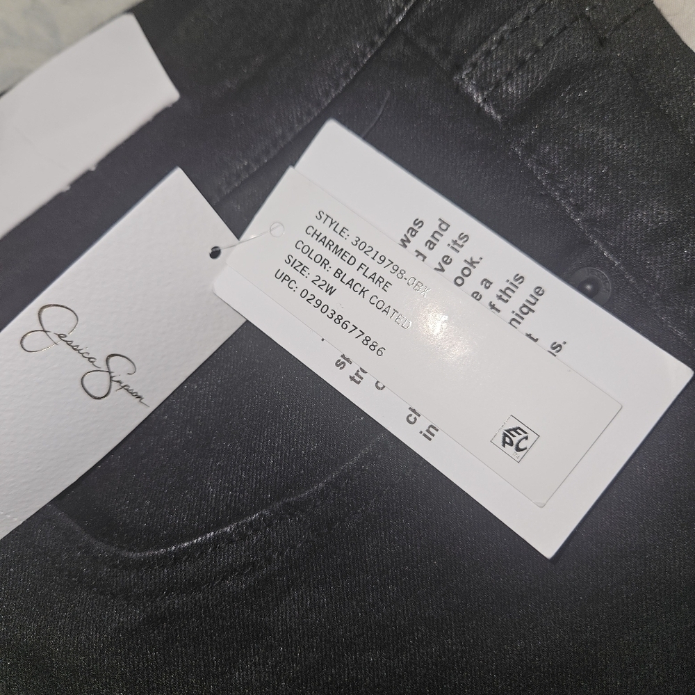 Jessica Simpson Women's Black Charmed Coated Flare Jeans Pants Plus Size - Picture 2 of 9